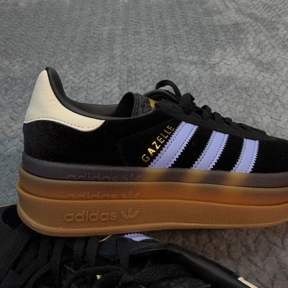 NWT Adidas Gazelle Bold J 4.5 Black Purple Platform Suede Sneakers JR5965